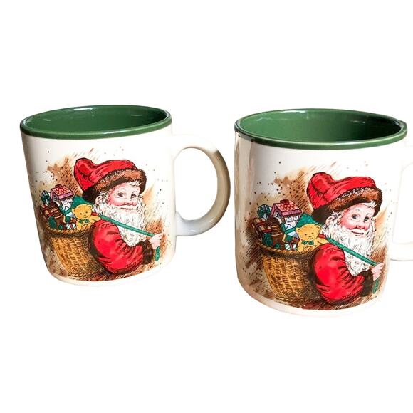 Set of 2 Vintage Christmas Coffee Mugs Set of 2 Santa Coffee Cup - Picture 1 of 4